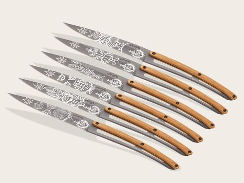 6 Deejo steak knives, Olive wood / Razzouk