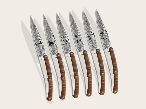 6 Deejo steak knives, Walnut / Hunting