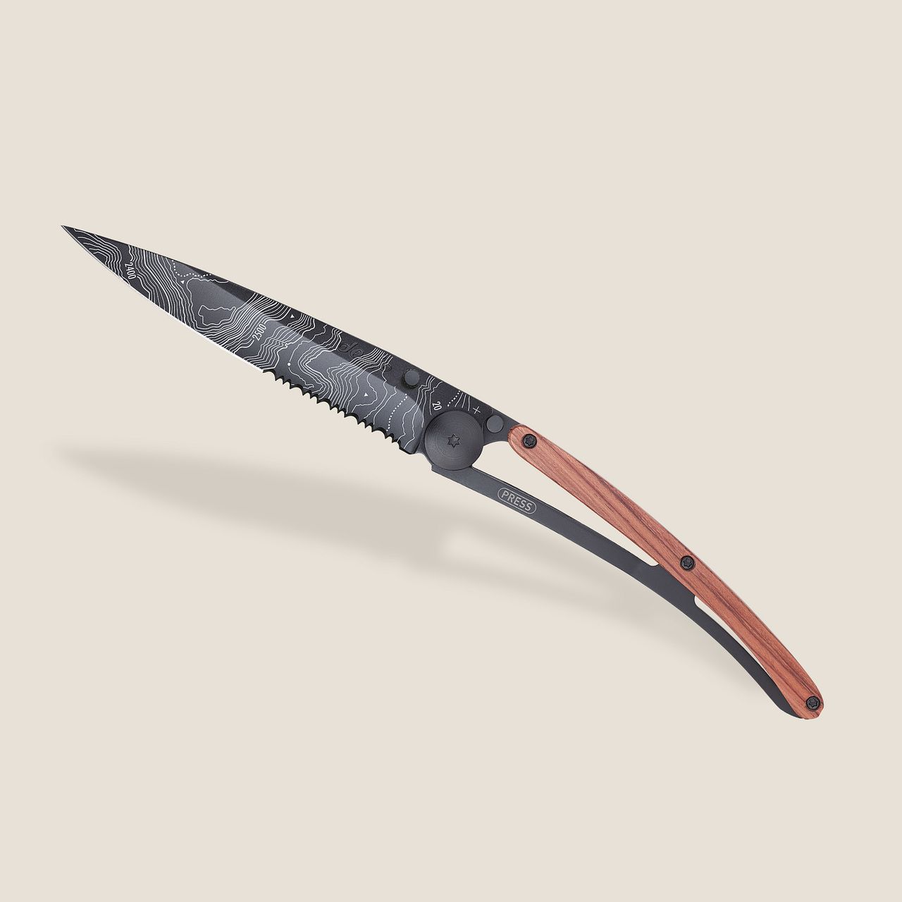 Deejo Serrated 37g, Coral wood / Topography - 37 GR (Standard) - POCKET  KNIVES