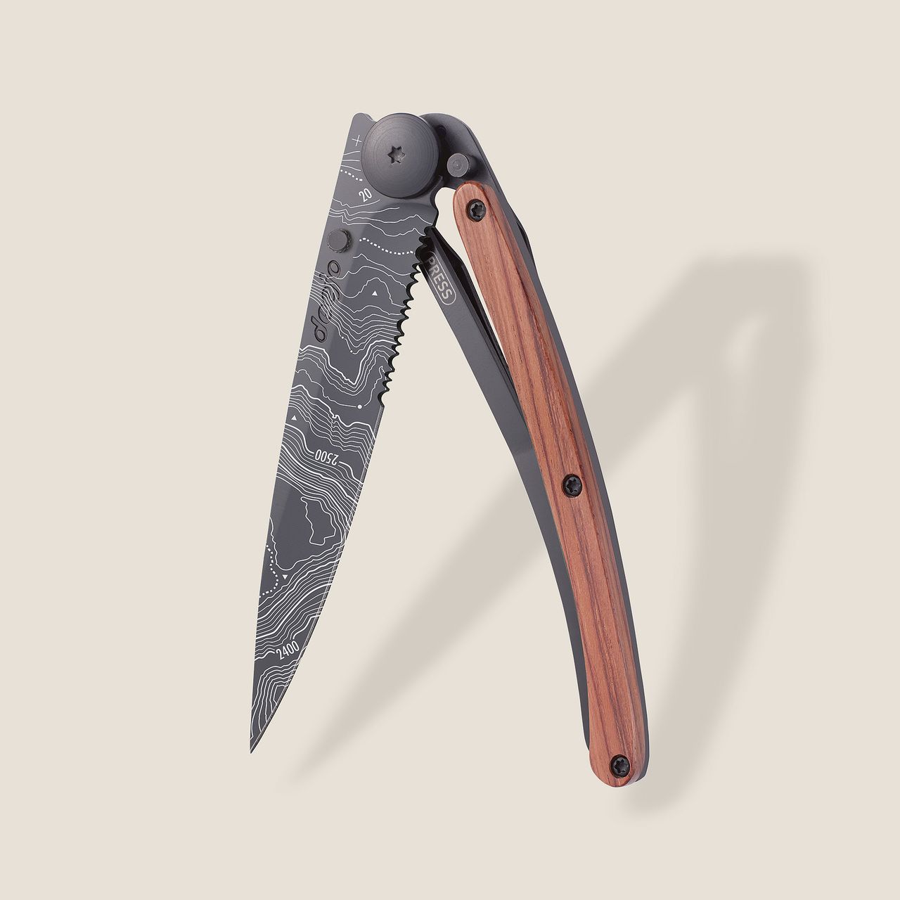 Deejo Serrated 37g, Coral wood / Topography - 37 GR (Standard) - POCKET  KNIVES