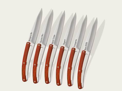 6 Deejo steak knives, Coral wood / Mikael de Poissy - History of France