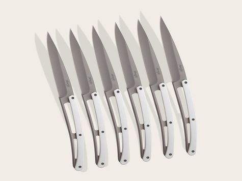 6 Deejo steak knives, Chrome plated