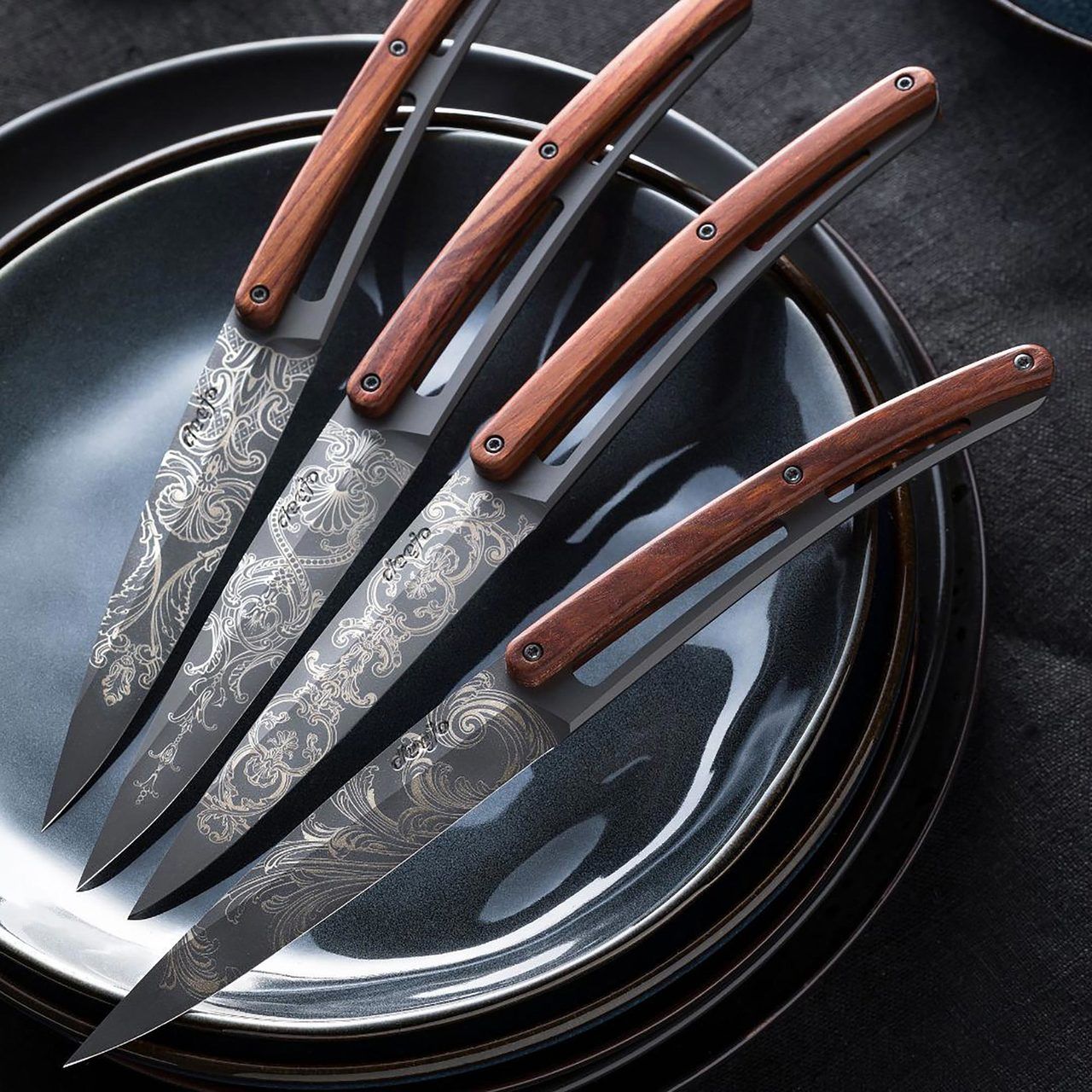 6 Deejo steak knives Serrated, Coral wood - STEAK KNIVES